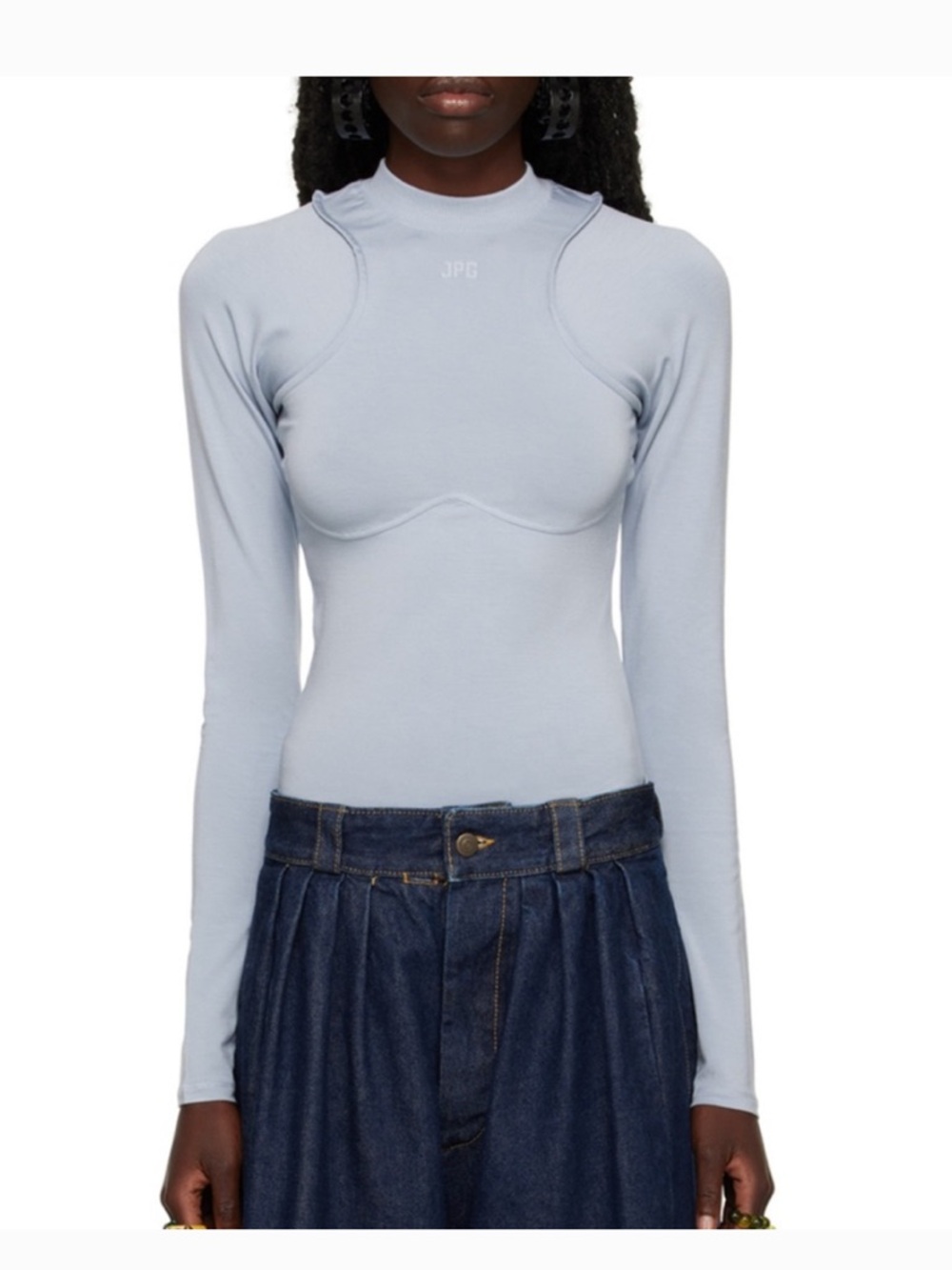 Jean Paul Gaultier Pale Blue Long-Sleeve Fitted Top